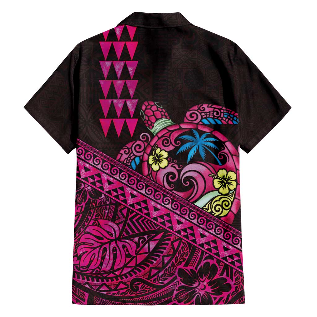 Hawaiian Abstract Sea Turtle Family Matching Off Shoulder Maxi Dress and Hawaiian Shirt Polynesian Tapa Art and Kakau Tattoo Pink WaterColor - Polynesian Pride