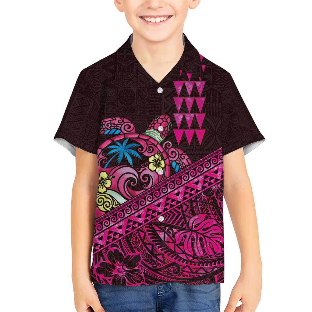 Hawaiian Abstract Sea Turtle Hawaiian Shirt Polynesian Tapa Art and Kakau Tattoo Pink WaterColor - Polynesian Pride