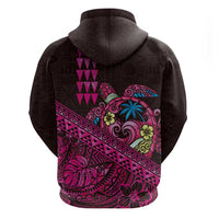 Hawaiian Abstract Sea Turtle Hoodie Polynesian Tapa Art and Kakau Tattoo Pink WaterColor - Polynesian Pride