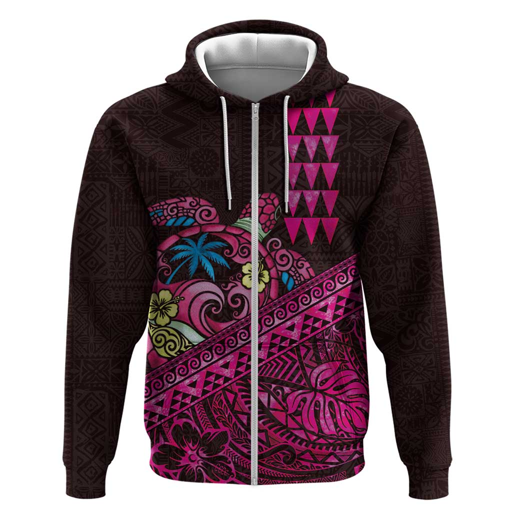 Hawaiian Abstract Sea Turtle Hoodie Polynesian Tapa Art and Kakau Tattoo Pink WaterColor - Polynesian Pride