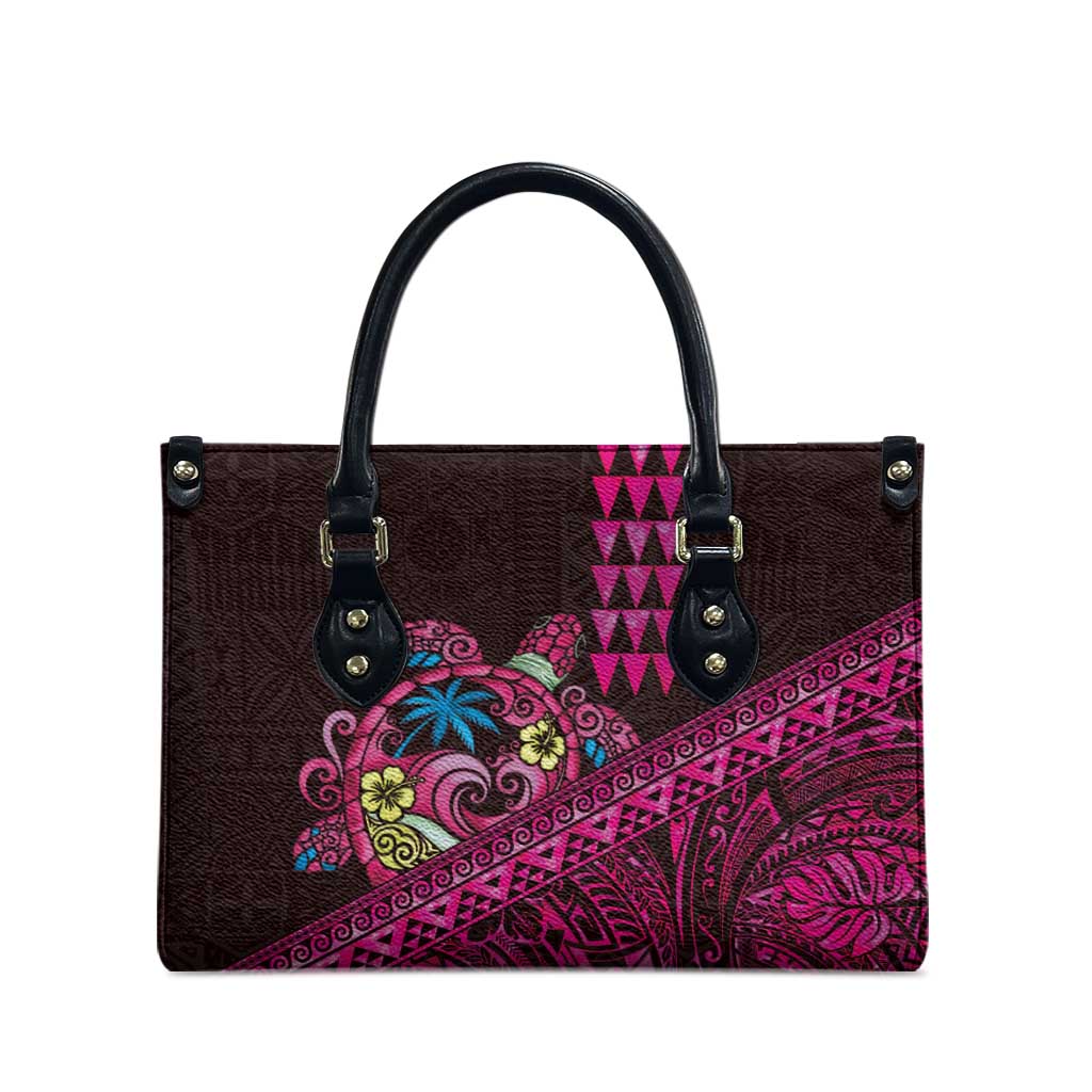 Hawaiian Abstract Sea Turtle Leather Bag Polynesian Tapa Art and Kakau Tattoo Pink WaterColor - Polynesian Pride