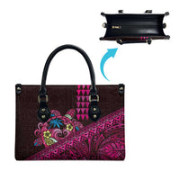 Hawaiian Abstract Sea Turtle Leather Bag Polynesian Tapa Art and Kakau Tattoo Pink WaterColor - Polynesian Pride