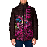 Hawaiian Abstract Sea Turtle Padded Jacket Polynesian Tapa Art and Kakau Tattoo Pink WaterColor - Polynesian Pride