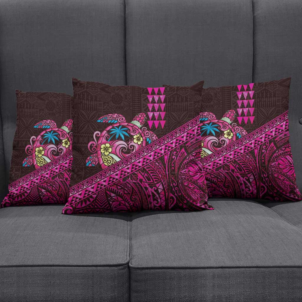 Hawaiian Abstract Sea Turtle Pillow Cover Polynesian Tapa Art and Kakau Tattoo Pink WaterColor - Polynesian Pride