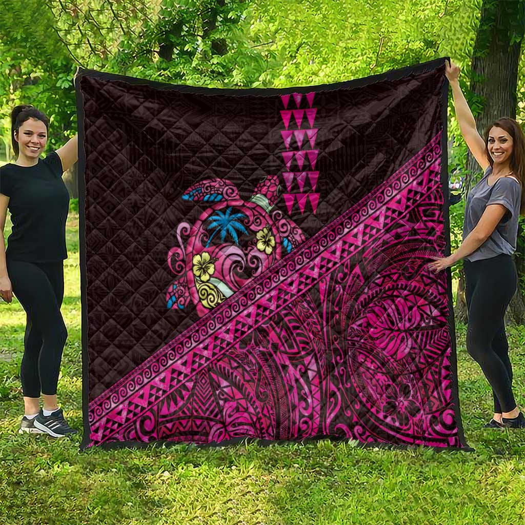 Hawaiian Abstract Sea Turtle Quilt Polynesian Tapa Art and Kakau Tattoo Pink WaterColor - Polynesian Pride
