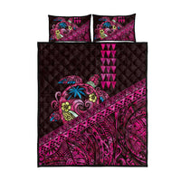 Hawaiian Abstract Sea Turtle Quilt Bed Set Polynesian Tapa Art and Kakau Tattoo Pink WaterColor - Polynesian Pride