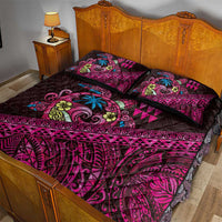 Hawaiian Abstract Sea Turtle Quilt Bed Set Polynesian Tapa Art and Kakau Tattoo Pink WaterColor - Polynesian Pride