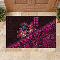 Hawaiian Abstract Sea Turtle Rubber Doormat Polynesian Tapa Art and Kakau Tattoo Pink WaterColor - Polynesian Pride