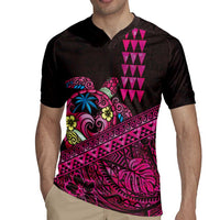 Hawaiian Abstract Sea Turtle Rugby Jersey Polynesian Tapa Art and Kakau Tattoo Pink WaterColor - Polynesian Pride