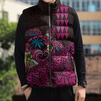 Hawaiian Abstract Sea Turtle Sleeveless Puffer Jacket Polynesian Tapa Art and Kakau Tattoo Pink WaterColor - Polynesian Pride