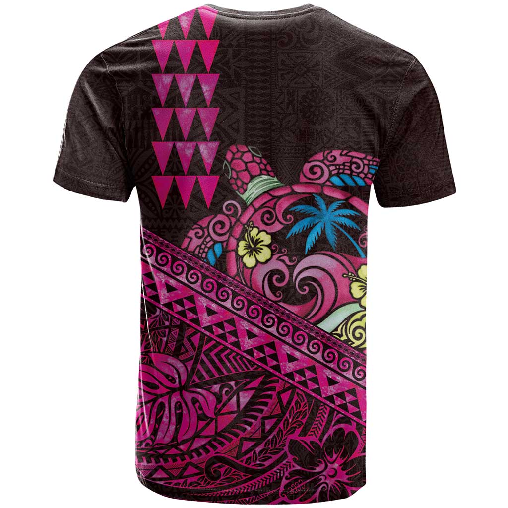Hawaiian Abstract Sea Turtle T Shirt Polynesian Tapa Art and Kakau Tattoo Pink WaterColor - Polynesian Pride