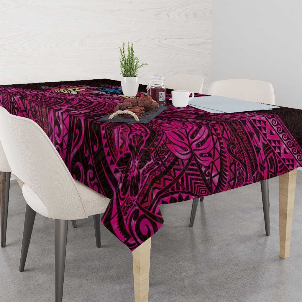 Hawaiian Abstract Sea Turtle Tablecloth Polynesian Tapa Art and Kakau Tattoo Pink WaterColor - Polynesian Pride