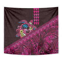 Hawaiian Abstract Sea Turtle Tapestry Polynesian Tapa Art and Kakau Tattoo Pink WaterColor - Polynesian Pride