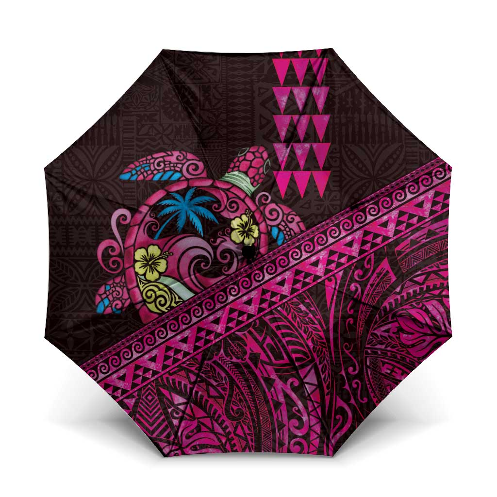 Hawaiian Abstract Sea Turtle Umbrella Polynesian Tapa Art and Kakau Tattoo Pink WaterColor - Polynesian Pride