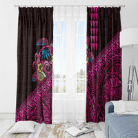 Hawaiian Abstract Sea Turtle Window Curtain Polynesian Tapa Art and Kakau Tattoo Pink WaterColor - Polynesian Pride