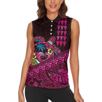 Hawaiian Abstract Sea Turtle Women Sleeveless Polo Shirt Polynesian Tapa Art and Kakau Tattoo Pink WaterColor - Polynesian Pride