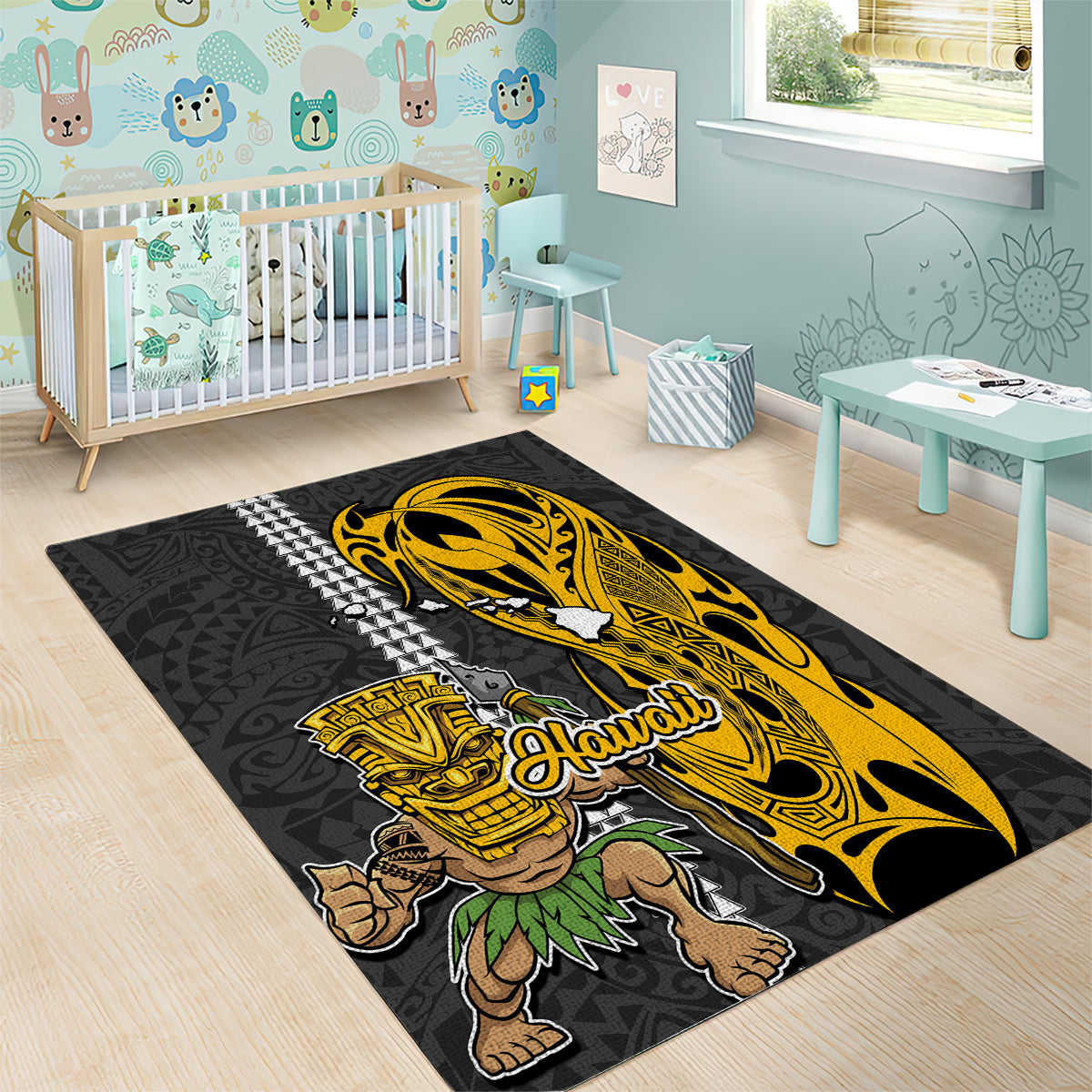 Hawaii Island Area Rug Hawaiian Warrior and Kakau Symbols Abstract Tattoo LT03 - Polynesian Pride