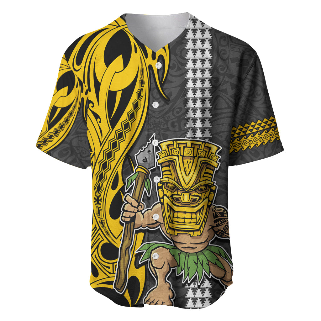 Hawaii Island Baseball Jersey Hawaiian Warrior and Kakau Symbols Abstract Tattoo LT03 Yellow - Polynesian Pride