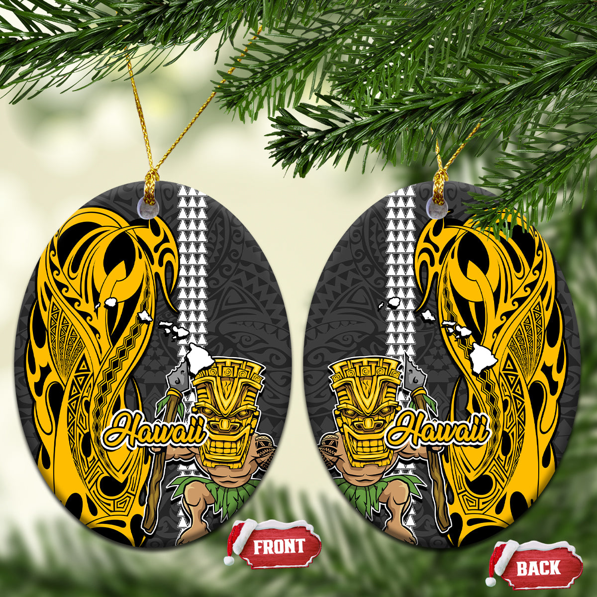 Hawaii Hawaii Island Ceramic Ornament Hawaiian Warrior and Kakau Symbols Abstract Tattoo LT03 - Polynesian Pride