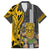 Hawaii Island Family Matching Off Shoulder Long Sleeve Dress and Hawaiian Shirt Hawaiian Warrior and Kakau Symbols Abstract Tattoo LT03 Dad's Shirt - Short Sleeve Yellow - Polynesian Pride