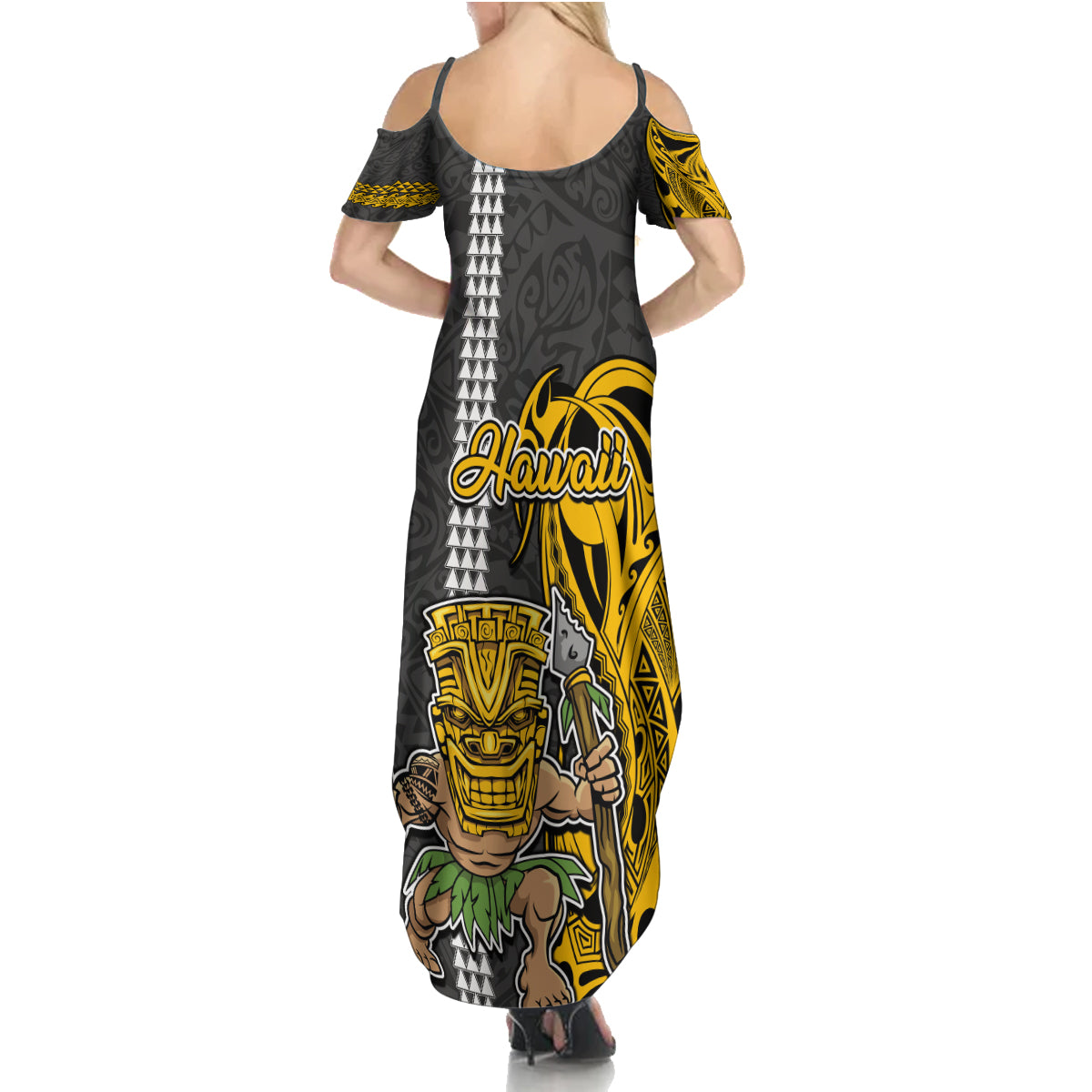 Hawaii Island Family Matching Summer Maxi Dress and Hawaiian Shirt Hawaiian Warrior and Kakau Symbols Abstract Tattoo LT03 - Polynesian Pride