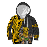 Hawaii Island Kid Hoodie Hawaiian Warrior and Kakau Symbols Abstract Tattoo LT03 Yellow - Polynesian Pride