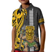 Hawaii Island Kid Polo Shirt Hawaiian Warrior and Kakau Symbols Abstract Tattoo LT03 Kid Yellow - Polynesian Pride