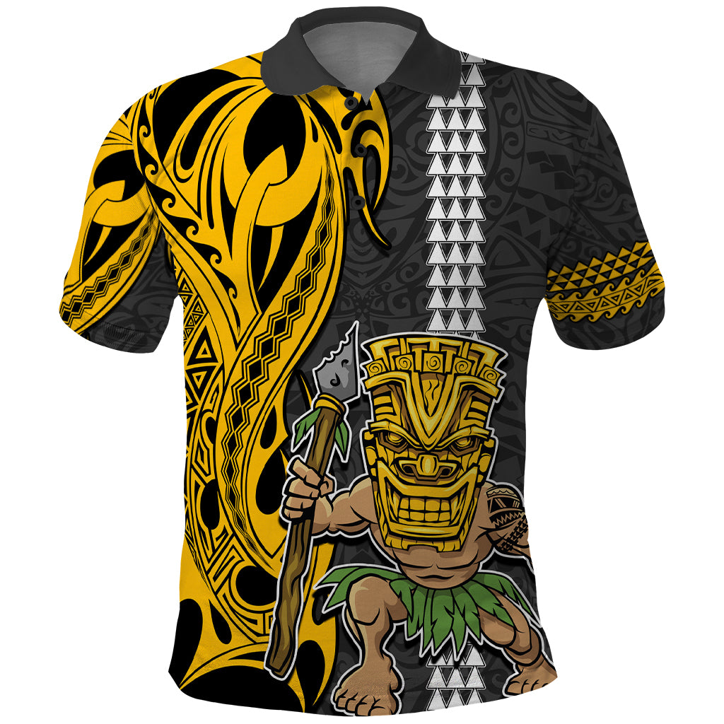 Hawaii Island Polo Shirt Hawaiian Warrior and Kakau Symbols Abstract Tattoo LT03 Yellow - Polynesian Pride