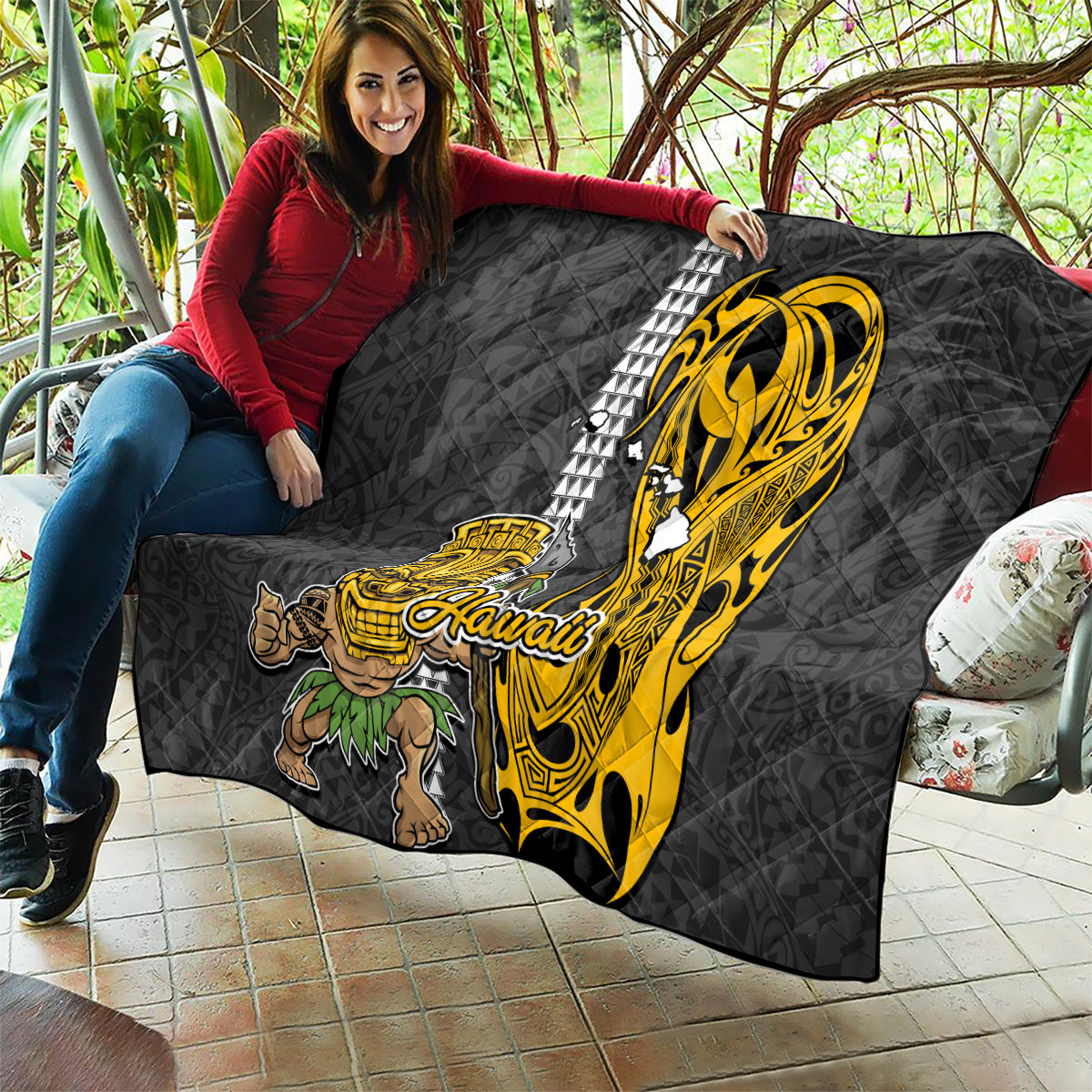 Hawaii Island Quilt Hawaiian Warrior and Kakau Symbols Abstract Tattoo LT03 - Polynesian Pride