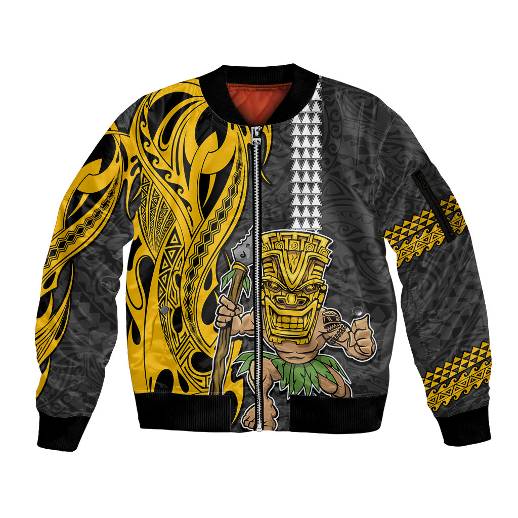 Hawaii Island Sleeve Zip Bomber Jacket Hawaiian Warrior and Kakau Symbols Abstract Tattoo LT03 Unisex Yellow - Polynesian Pride