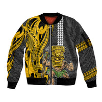 Hawaii Island Sleeve Zip Bomber Jacket Hawaiian Warrior and Kakau Symbols Abstract Tattoo LT03 Unisex Yellow - Polynesian Pride