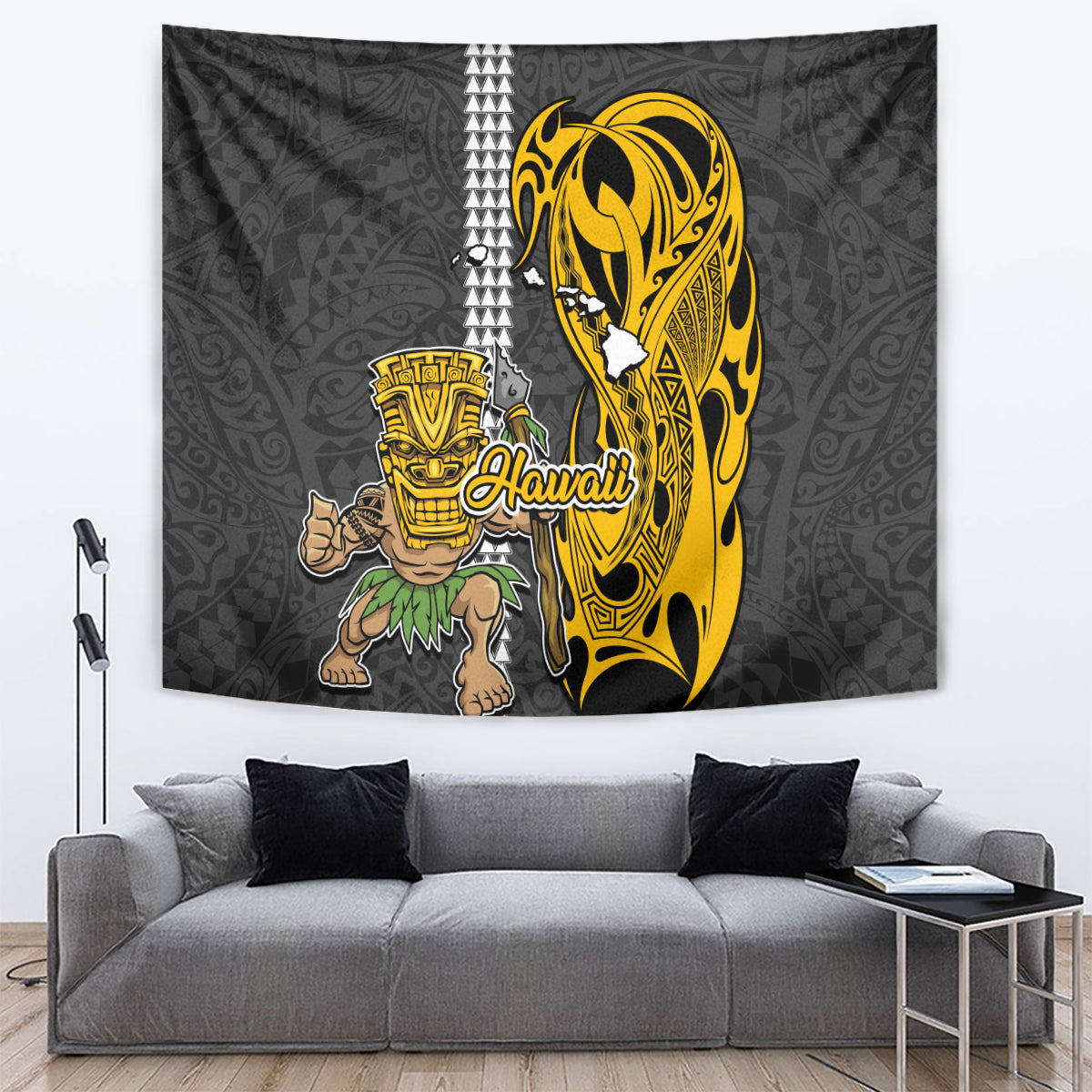 Hawaii Island Tapestry Hawaiian Warrior and Kakau Symbols Abstract Tattoo LT03 - Polynesian Pride