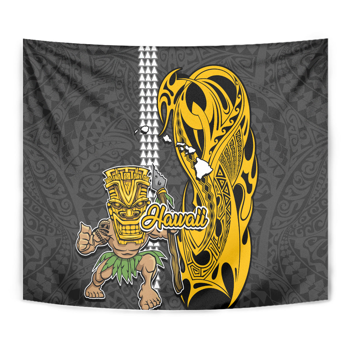 Hawaii Island Tapestry Hawaiian Warrior and Kakau Symbols Abstract Tattoo LT03 - Polynesian Pride