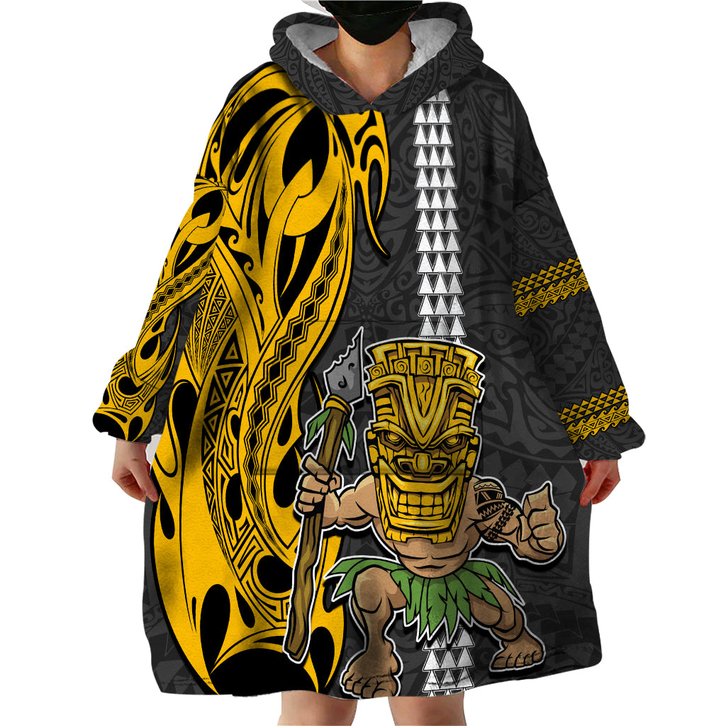 Hawaii Island Wearable Blanket Hoodie Hawaiian Warrior and Kakau Symbols Abstract Tattoo LT03 - Polynesian Pride