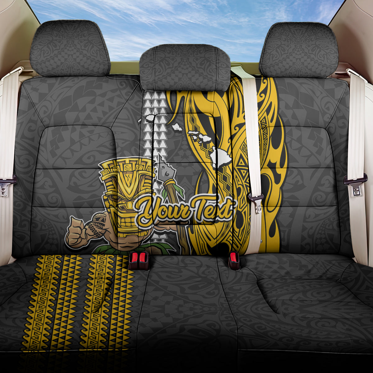 Custom Hawaii Island Back Car Seat Cover Hawaiian Warrior and Kakau Symbols Abstract Tattoo