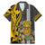 Custom Hawaii Island Family Matching Mermaid Dress and Hawaiian Shirt Hawaiian Warrior and Kakau Symbols Abstract Tattoo LT03 Dad's Shirt - Short Sleeve Yellow - Polynesian Pride