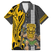Custom Hawaii Island Family Matching Short Sleeve Bodycon Dress and Hawaiian Shirt Hawaiian Warrior and Kakau Symbols Abstract Tattoo LT03 Dad's Shirt - Short Sleeve Yellow - Polynesian Pride
