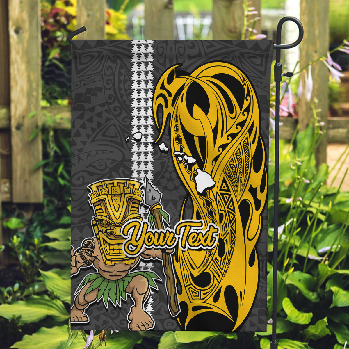 Custom Hawaii Island Garden Flag Hawaiian Warrior and Kakau Symbols Abstract Tattoo LT03 Garden Flag Yellow - Polynesian Pride