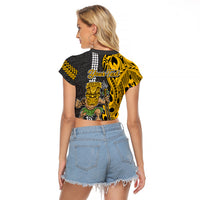 Custom Hawaii Island Raglan Cropped T Shirt Hawaiian Warrior and Kakau Symbols Abstract Tattoo LT03 - Polynesian Pride