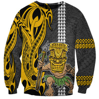 Custom Hawaii Island Sweatshirt Hawaiian Warrior and Kakau Symbols Abstract Tattoo LT03 Unisex Yellow - Polynesian Pride