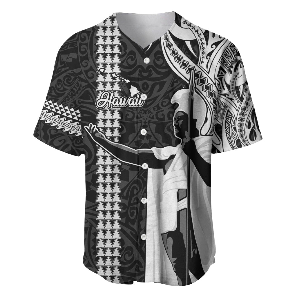 Hawaii Island Baseball Jersey Hawaiian King and Kakau Symbols Abstract Shoulder Tattoo LT03 Black - Polynesian Pride