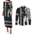 Hawaii Island Couples Matching Puletasi Dress and Long Sleeve Button Shirts Hawaiian King and Kakau Symbols Abstract Shoulder Tattoo LT03 Black - Polynesian Pride