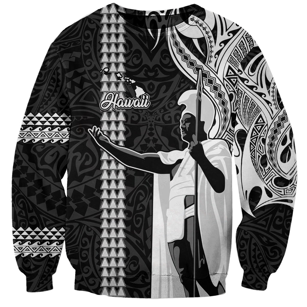 Hawaii Island Sweatshirt Hawaiian King and Kakau Symbols Abstract Shoulder Tattoo LT03 Unisex Black - Polynesian Pride