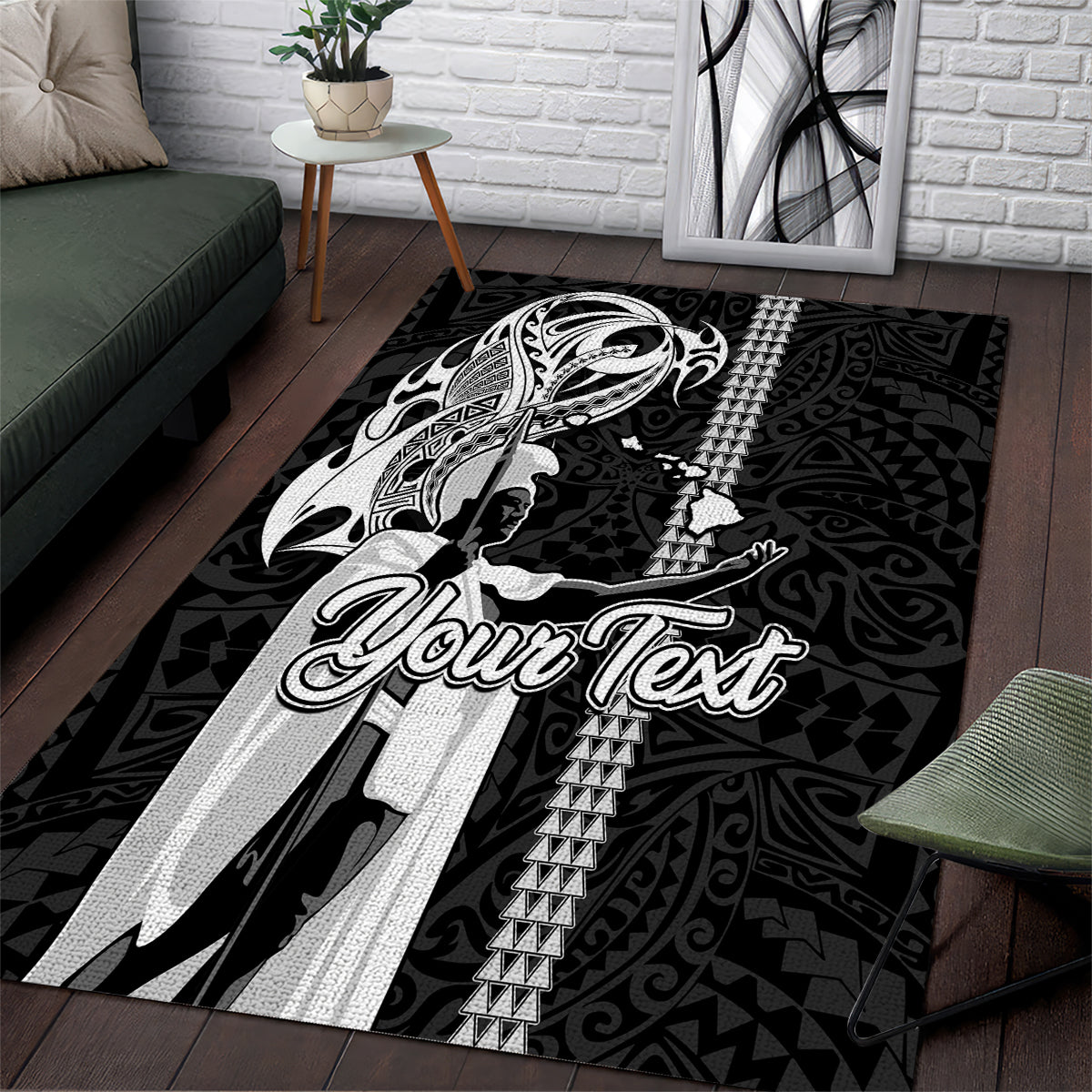 Custom Hawaii Island Area Rug Hawaiian King and Kakau Symbols Abstract Shoulder Tattoo LT03 Black - Polynesian Pride