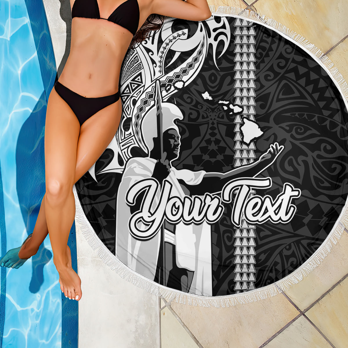 Custom Hawaii Island Beach Blanket Hawaiian King and Kakau Symbols Abstract Shoulder Tattoo LT03 - Wonder Print Shop