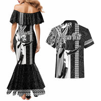 Custom Hawaii Island Couples Matching Mermaid Dress and Hawaiian Shirt Hawaiian King and Kakau Symbols Abstract Shoulder Tattoo LT03 - Polynesian Pride