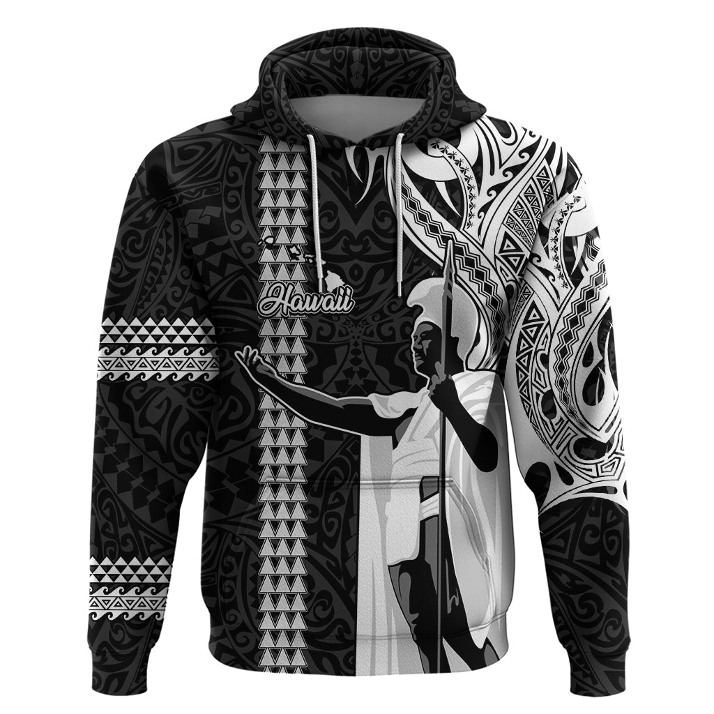 Custom Hawaii Island Hoodie Hawaiian King and Kakau Symbols Abstract Shoulder Tattoo LT03 Pullover Hoodie Black - Polynesian Pride