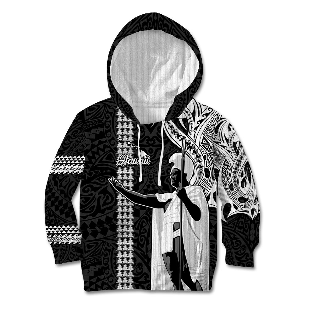 Custom Hawaii Island Kid Hoodie Hawaiian King and Kakau Symbols Abstract Shoulder Tattoo LT03 Black - Polynesian Pride