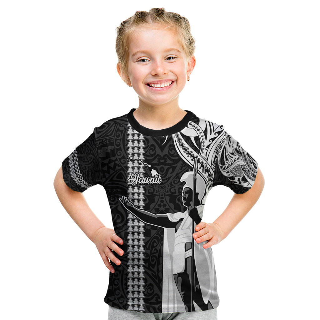 Custom Hawaii Island Kid T Shirt Hawaiian King and Kakau Symbols Abstract Shoulder Tattoo LT03 Black - Polynesian Pride