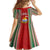 Kiribati Christmas Family Matching Off Shoulder Maxi Dress and Hawaiian Shirt Santa With Gift Bag Behind Ribbons Seamless Red Maori LT03 - Polynesian Pride